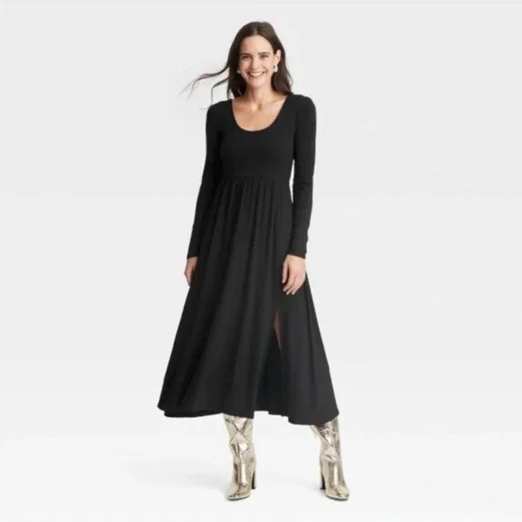 Woman’s a new day brand black knit long sleeve ballet dress with slit, a new - Picture 3 of 4
